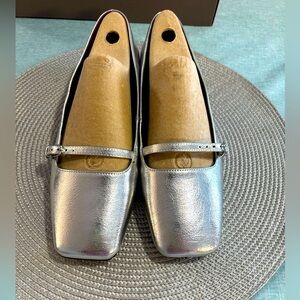 Franco Sarto Tayana Silver Mary Jane Women's Sz 9.5 Square Toe Party Wedding EUC
